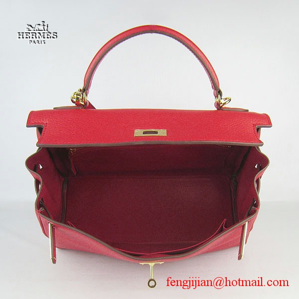 Hermes Kelly 32cm Togo Leather Bag Red 6108 Gold Hardware